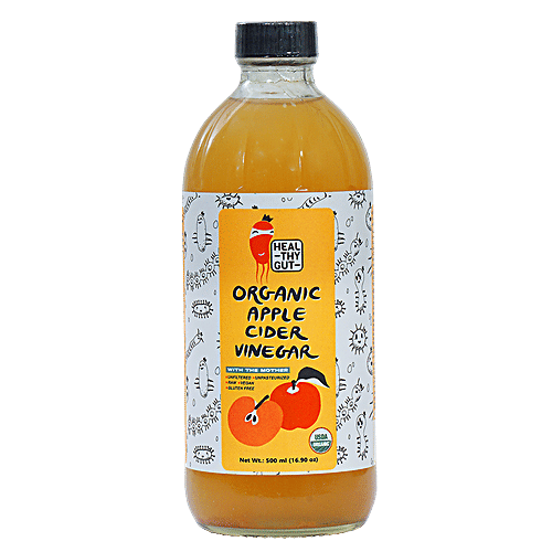 Healthy Gut Raw Organic Apple Cider Vinegar - With Mother, Unpasteurised, Vegan & Gluten Free, 500 ml  Gluten Free