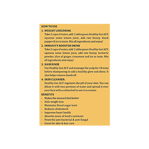 Healthy Gut Raw Organic Apple Cider Vinegar - With Mother, Unpasteurised, Vegan & Gluten Free, 500 ml  Gluten Free