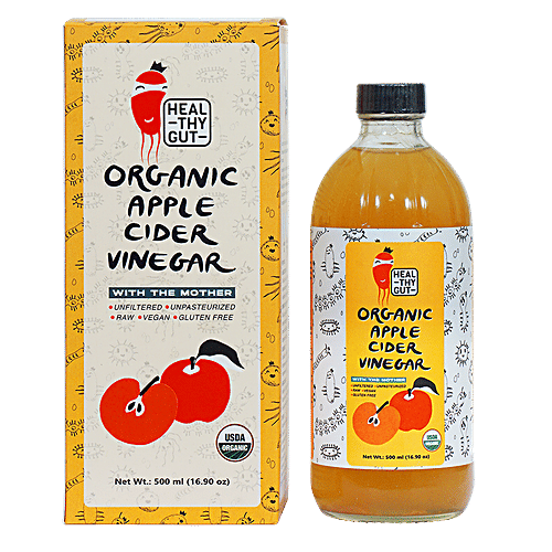 Healthy Gut Raw Organic Apple Cider Vinegar - With Mother, Unpasteurised, Vegan & Gluten Free, 500 ml  Gluten Free