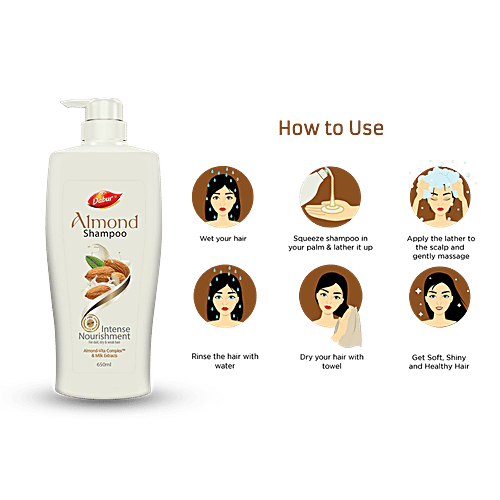 Dabur Almond Shampoo - With Almond-Vita Complex & Milk Extracts, 650 ml  