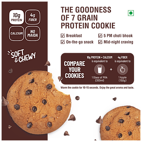 RiteBite Max Protein Choco Chip Cookie - With No Maida, Healthy Biscuit, 7 Grains Protein Snacks, 55 g  No Maida, Soft & Chewy