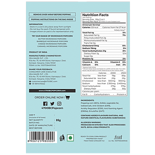 4700BC Microwave Popcorn - Natural Healthy, 85 g Non-GMO, Gluten Free