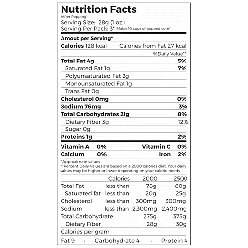 4700BC Microwave Popcorn - Natural Healthy, 85 g Non-GMO, Gluten Free