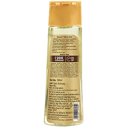 Emami 7 Oils In One Light, Non-Sticky & Non-Greasy Hair Oil, 20 Times Stronger Hair, Nourishes Scalp, 500 ml  With Goodness of Almond Oil, Coconut Oil, Argan Oil & Amla Oil