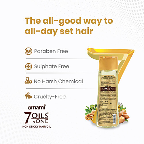 Emami 7 Oils In One Light, Non-Sticky & Non-Greasy Hair Oil, 20 Times Stronger Hair, Nourishes Scalp, 500 ml  With Goodness of Almond Oil, Coconut Oil, Argan Oil & Amla Oil