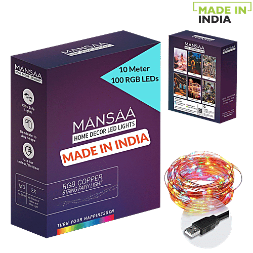 Mansaa USB Copper String Fairy Lights For Home Decor - 10 M, 100 LED, Multicolour, Festive, 1 pc Shock Proof, Christmas, Party, Patio Lawn