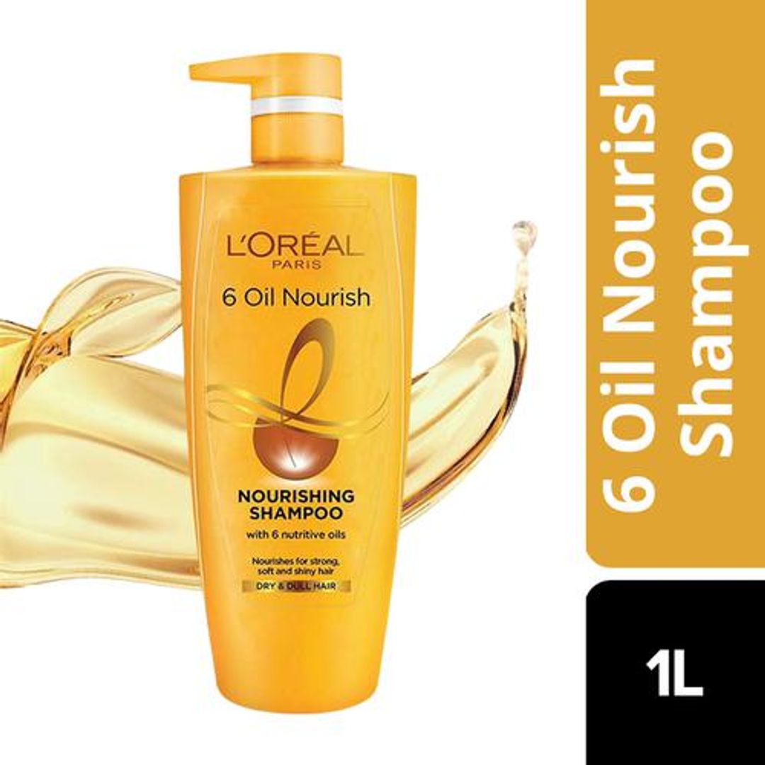 Loreal Paris 6 Oil Nourish Shampoo - Scalp + Hair, Dry & Dull Hair, 1 L 