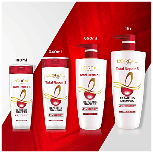 L'Oreal Paris Total Repair 5 Repairing Shampoo - With Keratin, 1 L