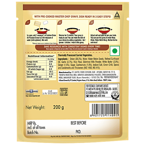 ITC Master Chef Cashew Onion All-Purpose Gravy - Ready To Cook, 200 g  No Added Preservatives