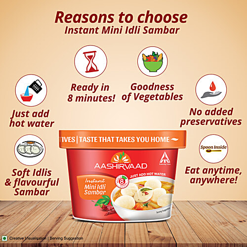 Aashirvaad Instant Mini Idli Sambar, 75 g Ready to Eat Idli Sambar, Instant Breakfast