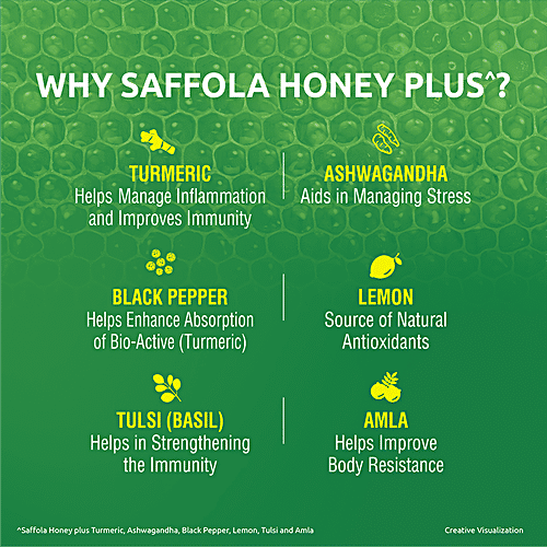 Saffola Honey Plus - Turmeric, Ashwagandha, Black Pepper, Lemon, Tulsi, Amla, 250 g (Pack of 2) 