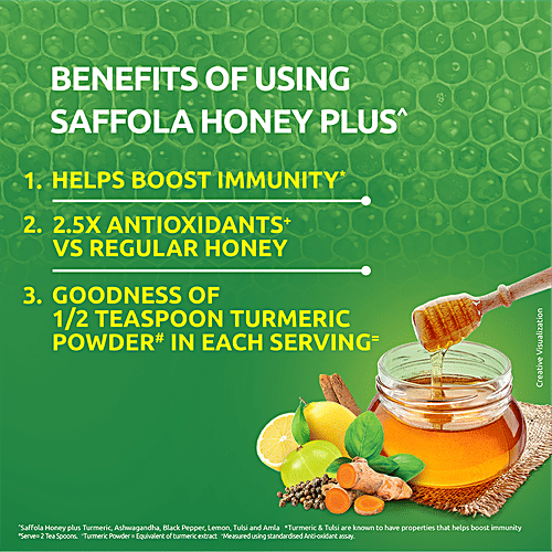 Saffola Honey Plus - Turmeric, Ashwagandha, Black Pepper, Lemon, Tulsi, Amla, 250 g (Pack of 2) 