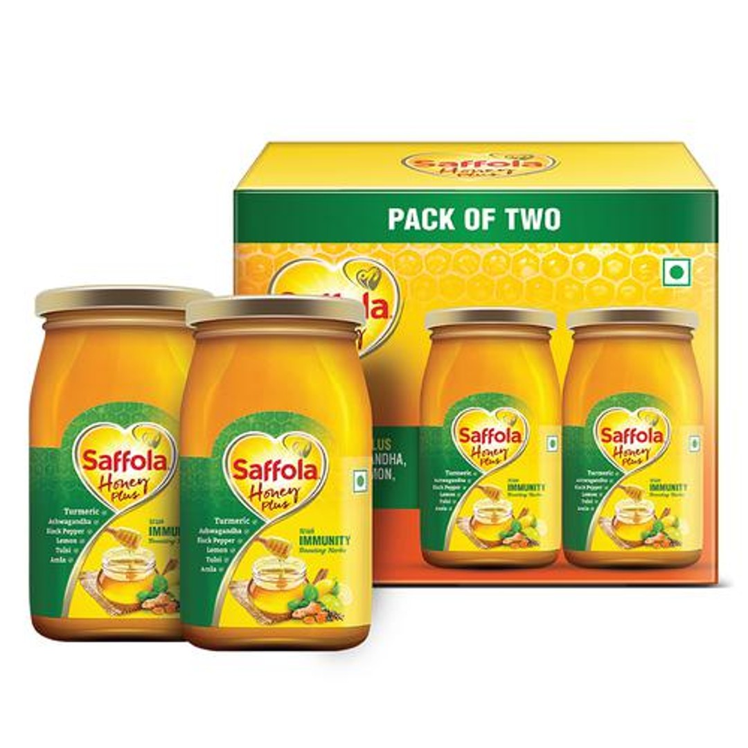 Buy Saffola Honey Plus Turmeric, Ashwagandha, Black Pepper, Lemon, Tulsi, Amla Online at Best