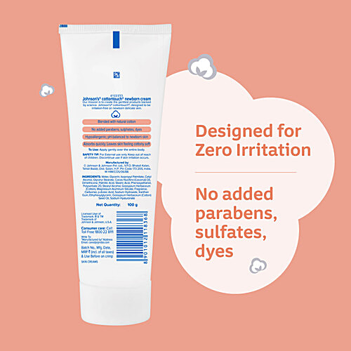 Johnsons Baby Cottontouch Newborn Cream, 100 g  No Added Parabens, Sulphates & Dyes