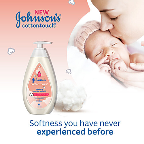 Johnsons Baby Cottontouch Newborn Head-To-Toe Bath, 500 ml  No Added Parabens, Sulphates, Dyes