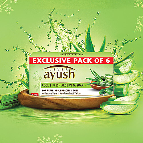 Lever Ayush Cool & Fresh Aloe Vera Soap, 100 g (Pack of 6)