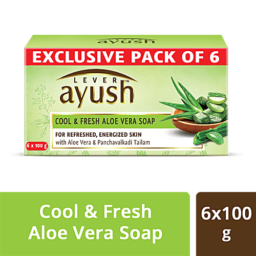 Lever Ayush Cool & Fresh Aloe Vera Soap, 100 g (Pack of 6)