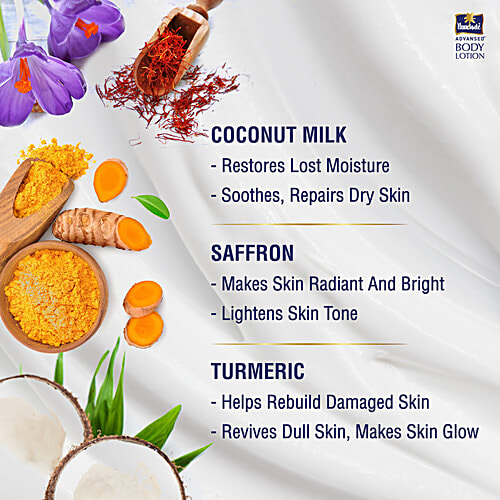 Parachute Advansed Radiant Glow Body Lotion - Naturally Bright & Fair Skin, Saffron & Turmeric with Pure Coconut Milk, 250 ml  100% Natural Moisturisers