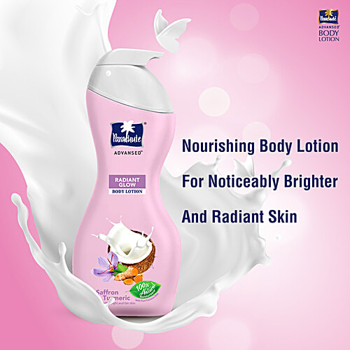 Parachute Advansed Radiant Glow Body Lotion - Naturally Bright & Fair Skin, Saffron & Turmeric with Pure Coconut Milk, 250 ml  100% Natural Moisturisers