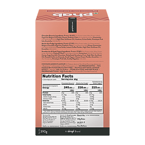 Phab Protein Bar - Mocha Nut Fudge, 65 g (Pack of 6) No Trans Fats & Artificial Sweetener