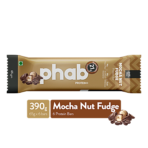 Phab Protein Bar - Mocha Nut Fudge, 65 g (Pack of 6) No Trans Fats & Artificial Sweetener