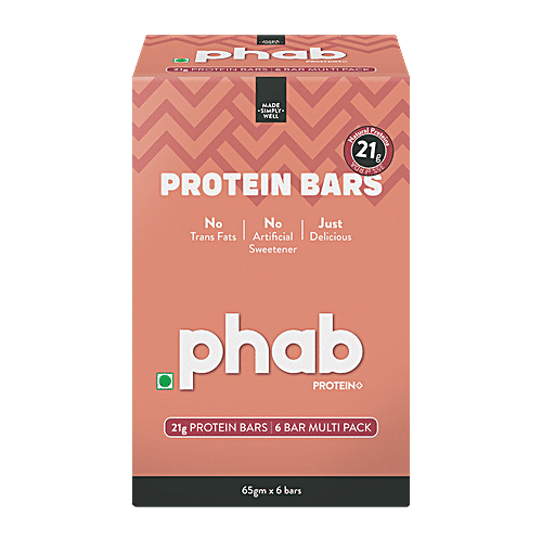 Phab Protein Bar - Mocha Nut Fudge, 65 g (Pack of 6) No Trans Fats & Artificial Sweetener