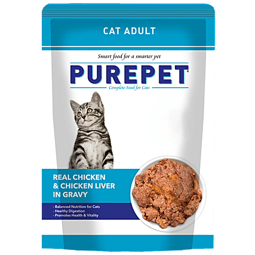 Purepet Real Chicken & Chicken Liver In Gravy Cat Food, 50 g  Balanced Nutrition, Healthy Digestion, Promotes Health & Vitality