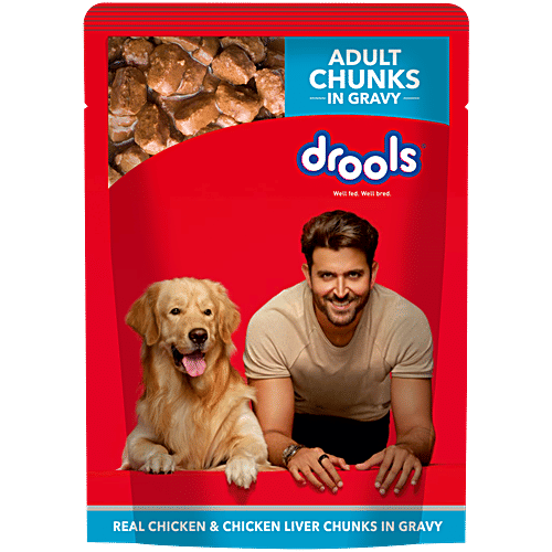 Drools Real Chicken & Liver Chunks In Gravy Wet Food For Adult Dogs, 150 g  All Chicken. No Grain