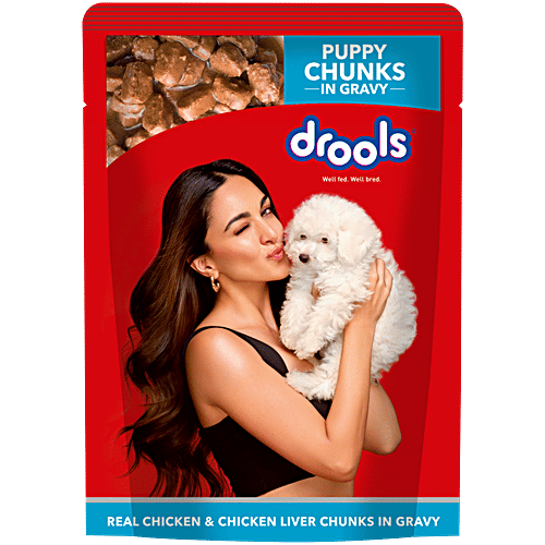 Drools Real Chicken & Liver Chunks In Gravy Wet Food For Puppy, 150 g Better Digestibility & Health