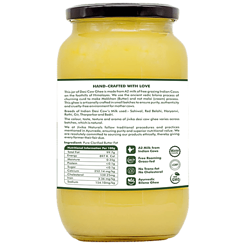 Jivika Naturals Desi A2 Cow Bilona Ghee/Tuppa, 1 L Natural Taste & Aroma