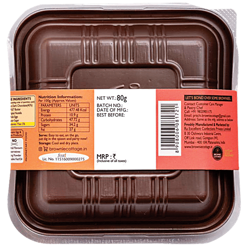 Brownie Cottage Gooey Brownie - With Less than 5% Maida, Freshly Baked, Nutella, 80 g  With Less than 5% Maida