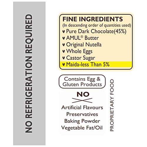 Brownie Cottage Gooey Brownie - With Less than 5% Maida, Freshly Baked, Nutella, 80 g  With Less than 5% Maida