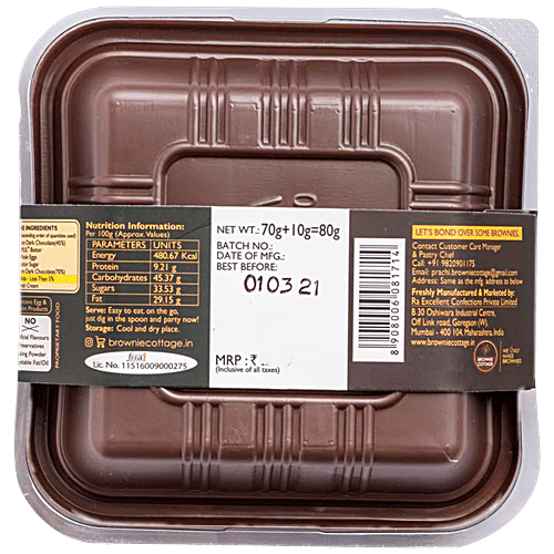 Brownie Cottage Gooey Brownie - With Less than 5% Maida, Freshly Baked, Dark Belgian, 70 g With Less than 5% Maida