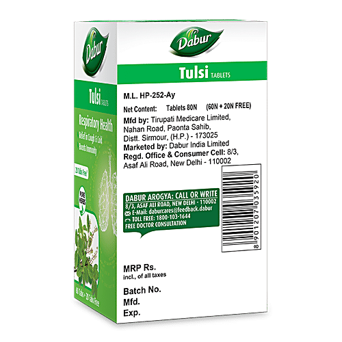 Dabur Tulsi Tablet, 60 Tablets (Get 20 tablets Free) Pure Herbs