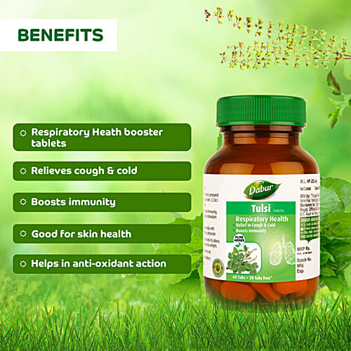 Dabur Tulsi Tablet, 60 Tablets (Get 20 tablets Free) Pure Herbs