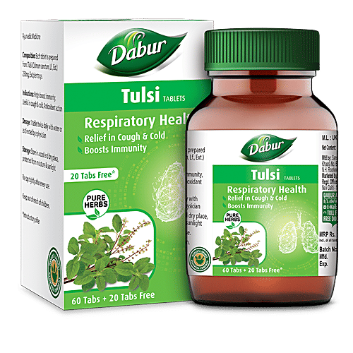 Dabur Tulsi Tablet, 60 Tablets (Get 20 tablets Free) Pure Herbs