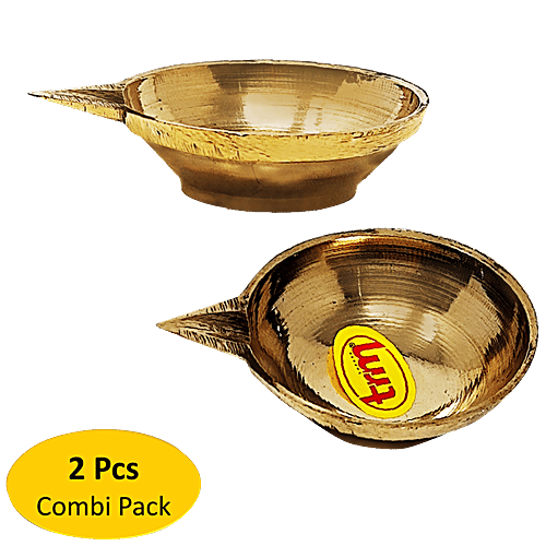 Trm Diya Pair - Brass Material, Angle Deep, Plain, Medium Size, Gold Colour, 2 pcs  Rust Free