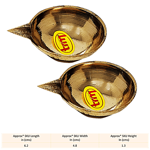 Trm Diya Pair - Brass Material, Angle Deep, Plain, Medium Size, Gold Colour, 2 pcs  Rust Free