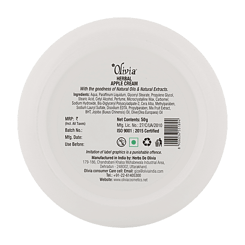 Olivia Apple Cream - Herbal, 50 g  With Goodness of Natural Oils & Natural Extracts