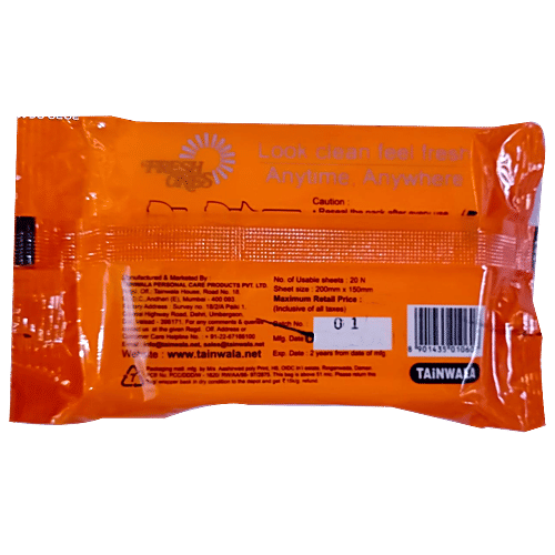 Freshones Facial Wipes - Apricot Fresh, Enriched with Aloe Vera, Naturally Refreshing, Alcohol Free, 20 pcs  Alcohol Free