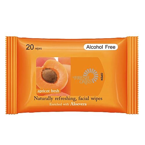 Freshones Facial Wipes - Apricot Fresh, Enriched with Aloe Vera, Naturally Refreshing, Alcohol Free, 20 pcs  Alcohol Free