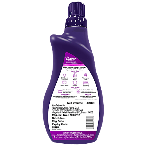 Dabur Sanitize Laundry Sanitiser For All Fabrics - Kills Germs, 480 ml  
