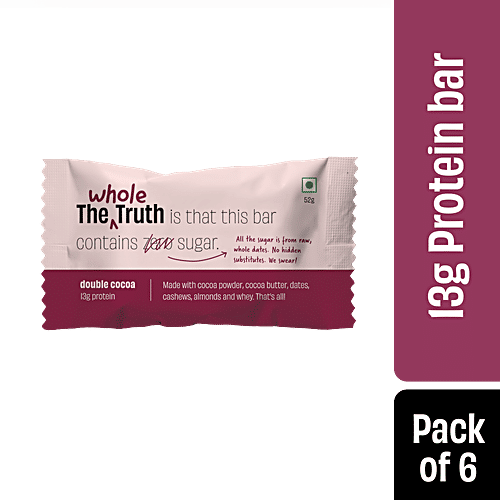 The Whole Truth Protein Bars - Double Cocoa, No Added Sugar, All Natural, 52 g (Pack of 6) Zero Trans Fat