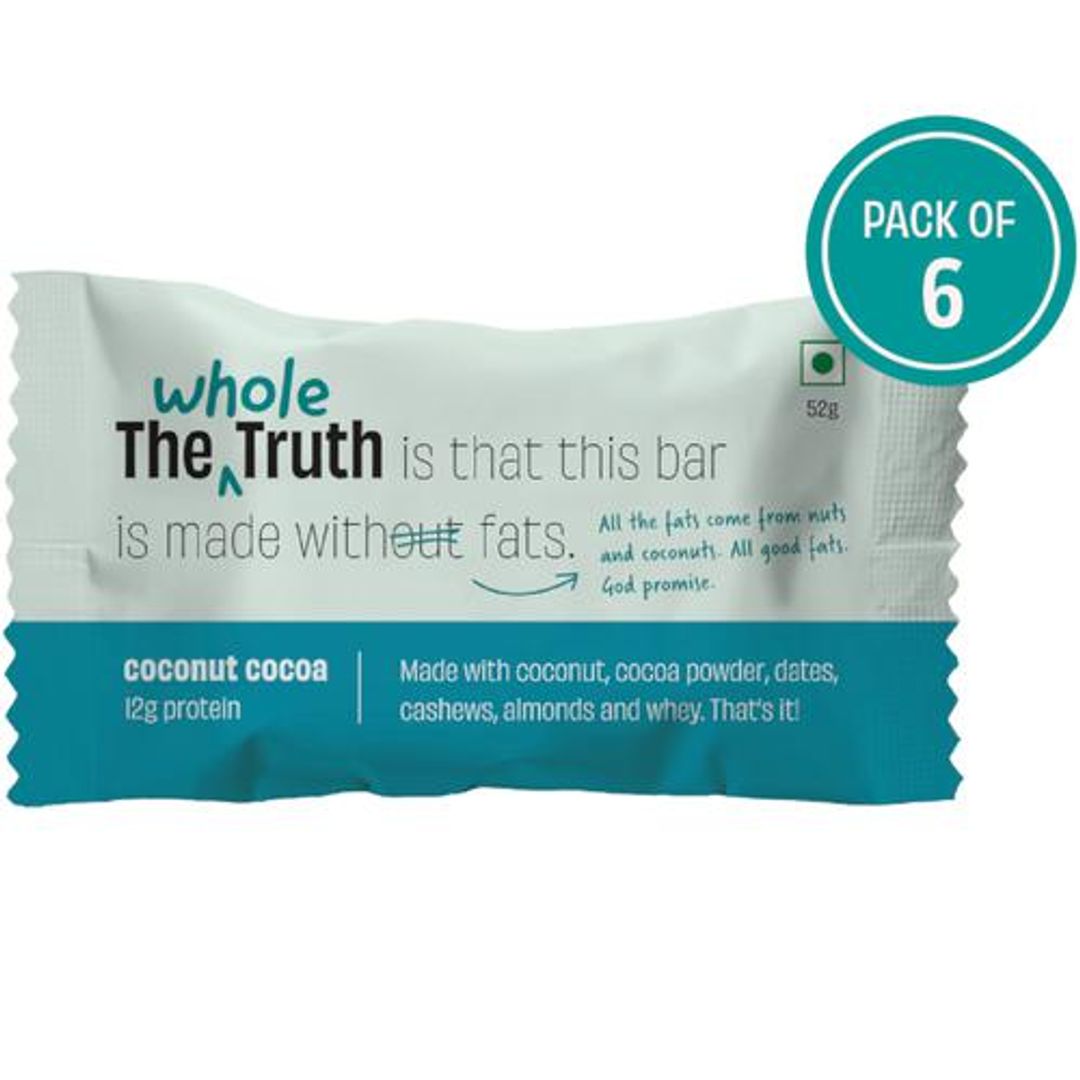 The Whole Truth Protein Bars - Coconut Cocoa, No Added Sugar, All Natural, 52 g (Pack of 6)