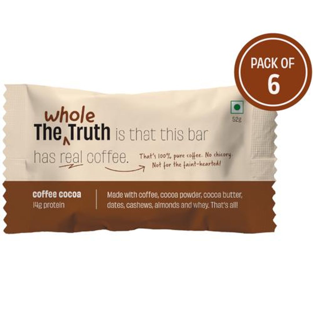 The Whole Truth Protein Bars - Coffee Cocoa, All Natural, No Added Sugar, 52 g (Pack of 6)