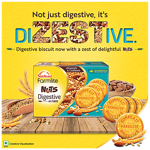 Sunfeast Farmlite Nuts Digestive Biscuit - High Fibre, Goodness of Almonds, Cashews & Wheat Fibre, 250 g Carton Hi-Fibre