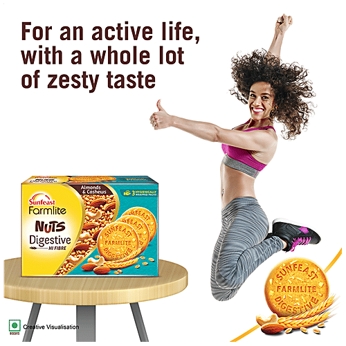 Sunfeast Farmlite Nuts Digestive Biscuit - High Fibre, Goodness of Almonds, Cashews & Wheat Fibre, 250 g Carton Hi-Fibre