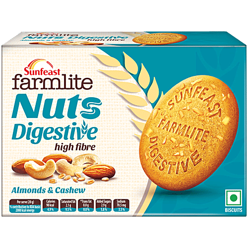 Sunfeast Farmlite Nuts Digestive Biscuit - High Fibre, Goodness of Almonds, Cashews & Wheat Fibre, 250 g Carton Hi-Fibre