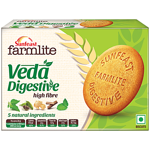 Sunfeast Farmlite Veda Digestive Biscuit - High Fibre, Goodness Of 5 Natural Ingredients & Wheat Fibre, 250 g Carton Hi-Fibre