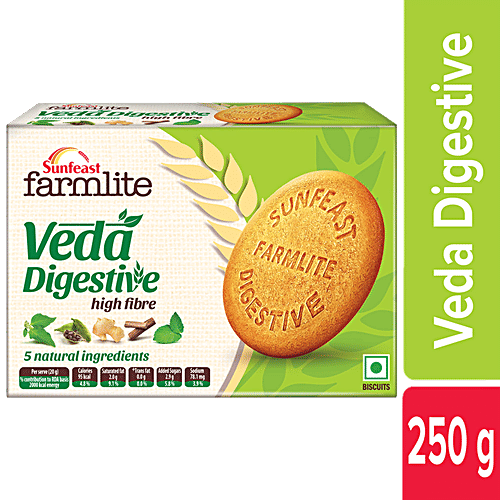 Sunfeast Farmlite Veda Digestive Biscuit - High Fibre, Goodness Of 5 Natural Ingredients & Wheat Fibre, 250 g Carton Hi-Fibre